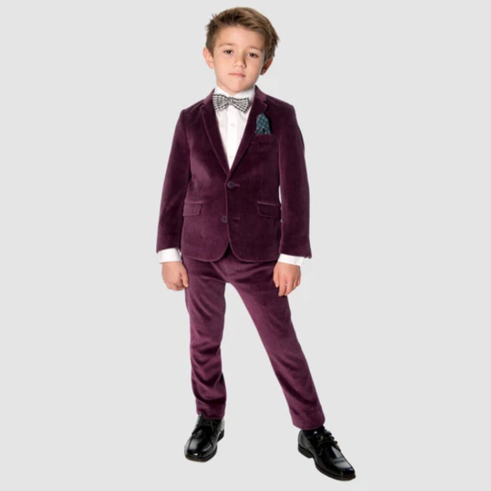 Appaman Boys Velvet Suit Set in Deep Plum